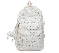 WANWEN Sac à Dos à Pois, Polka Dot Sac à Dos, avec une Breloque, convient aux Voyages Décontractés et à l'École, pour Filles Femmes (Blanc)