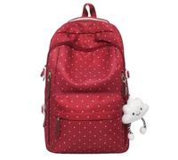 WANWEN Sac à Dos à Pois, Polka Dot Sac à Dos, avec une Breloque, convient aux Voyages Décontractés et à l'École, pour Filles Femmes (Rouge)