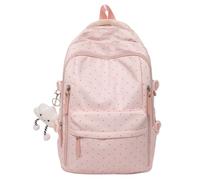 WANWEN Sac à Dos à Pois, Polka Dot Sac à Dos, avec une Breloque, convient aux Voyages Décontractés et à l'École, pour Filles Femmes (Rose)