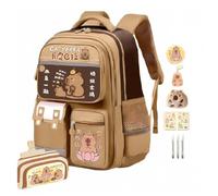 WANWEN Sac à Dos Kawaii Capybara, Capybara Sac à dos pour l'école avec trousse, pendentif et badge, Grande Capacité, pour Enfants et Adolescents (F)