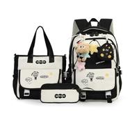 WANWEN School Backpack Set, 3PCS Large Capacity Girls Backpack with Tote Bag Pencil Case, Cute Kawaii Backpack Set Aesthetic Daypack Rucksack for Elementary Middle School (Black)