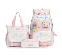 WANWEN School Backpack Set, 3PCS Large Capacity Girls Backpack with Tote Bag Pencil Case, Cute Kawaii Backpack Set Aesthetic Daypack Rucksack for Elementary Middle School (Pink)