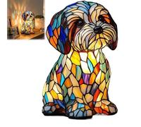 WANWEN Stained Glass Dog Lamp, Rainbow Pup Night Light, Home Decor Stained Glass Puppy Lamp, Rainbow Puppy Ambient LED Glow, for Bedroom, Desk, Home, Gift for Dog Lovers