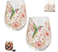 WANWEN Tasse à Thé en Verre 414 ml avec Colibri et Motif Floral, Mug à Café en Verre Bord Doré, Tasse Élégante pour Thé et Café, Cadeau pour Femme, Maman, Épouse (2pcs)