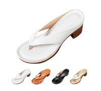 WANWEN Women's Solid Color Summer Chunky Heel Sandals Slip on Open Toe Square Toe Comfortable Heeled Sandals Shoes Wedges for Women Casual Flip Flops with Arch Support (white,42)