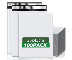 Wanxida 100 Pcs Blanc Pochette Envoie Colis Vinted, Emballage Colis Vinted Avec Ruban Auto-scellant, Enveloppe Plastique Expedition pour Les Petites Entreprises et les Magasins de Détail (35x45cm)