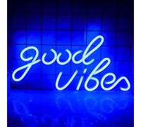 Wanxing Panneau néon bleu Good Vibes, inscription Good Vibes néon LED pour décoration murale, panneaux lumineux pour salon, salle de jeux, bureau, café, magasin, accessoires de club de jeu