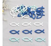 WANYI 105PCS Décoration de Poisson en Bois Blanc Bleu Bleu Clair Décoratifs Décoration Fête Poisson Nature Décorations de Table pour Baptême, Communion, Mariage (blanc, bleu, bleu clair)