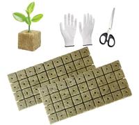 WANYI 72 PCS Cube de Laine de Roche, Laine de Roche Blocs, Rockwool Grow Cubes, Laine de Roche Tapis de Culture Grow avec Ciseaux Gants pour Bouturage la Culture et la Transplantation de Semis