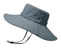 WANYI Chapeau de Soleil à Large Bord Extérieur 12CM Unisex Chapeau de Pêcheur Outdoor Chapeau de Seau/Brousse Boonie Hat Multifonction Respirable 360°Anti UV Chapeau de Randonnée(Gris Foncé)
