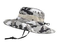 WANYI Chapeau de Soleil à Large Bord Extérieur Chapeau de Brousse Boonie Hat Unisexe Pliable Chapeau de Voyage Safari Seau Pêche Chasse Randonnée Casquette Respirable (camouflage beige)