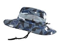 WANYI Chapeau de Soleil à Large Bord Extérieur Chapeau de Brousse Boonie Hat Unisexe Pliable Chapeau de Voyage Safari Seau Pêche Chasse Randonnée Casquette Respirable (camouflage bleu)