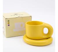 Wanyidaxing Tasse à café Chubby en céramique avec soucoupe 414 ml (jaune)