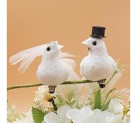 WANYIG 1 Paire Oiseaux Decoratifs Décoration de Mariage Blanc Colombes Decoration Artificielles avec Clips en métal Les Jeunes mariés Décoration de Jardin
