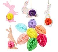 WANYIG Décoration de Pâques à Suspendre Papier Decoration Carnaval Deco Paques 7 Couleurs Oeufs de Pâques Balles en nid d'abeille (11 Pièces)