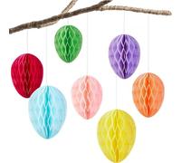 WANYIG Décoration de Pâques à Suspendre Papier Decoration Carnaval Deco Paques 7 Couleurs Oeufs de Pâques Balles en nid d'abeille (14 Pièces)