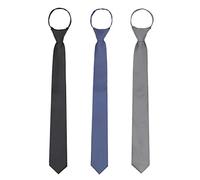 WANYING 3 × Homme Zipper Cravate 6cm Étroite Pré-liée Sécurité Cravate Casual Business Longueur 54cm - Noir & Marine Bleu & Gris