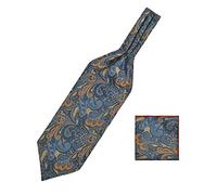 WANYING Homme Retro Cravate Tie et Mouchoir de Poche 2 en 1 Set Ascot Cravate Écharpe Chic pour Gentleman - Bleu Paisley