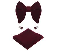 WANYING Homme Velours Surdimensionné Noeud Papillon Pré-nouée avec fermeture à crochet & Mouchoir de Poche & Boutons de Manchettes Ensembles 3 en 1 - Uni