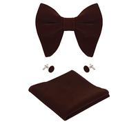 WANYING Homme Velours Surdimensionné Noeud Papillon Pré-nouée avec fermeture à crochet & Mouchoir de Poche & Boutons de Manchettes Ensembles 3 en 1 - Uni