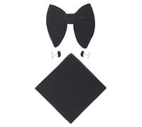 WANYING Homme Velours Surdimensionné Noeud Papillon Pré-nouée Réglable & Mouchoir de Poche & Boutons de Manchettes Ensembles 3 en 1 - Uni Noir