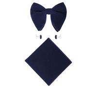 WANYING Homme Velours Surdimensionné Noeud Papillon Pré-nouée Réglable & Mouchoir de Poche & Boutons de Manchettes Ensembles 3 en 1 - Uni Bleu foncé
