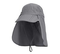 WANYING Unisex Casquette de Safari avec Extra Longue Protection du Cou Chapeau de Soleil Baseball Extérieur Pliable 360° Anti-UV Anti-moustiques Prévention Soleil - Gris foncé