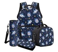 Wanyint Ensemble sac à dos d'école 4 en 1 pour enfants, sac à dos pour ordinateur portable avec glacière, boîte à déjeuner, trousse à crayons, pochette de transport pour bouteille d'eau, Shark