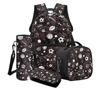 Wanyint Ensemble sac à dos d'école 4 en 1 pour enfants, sac à dos pour ordinateur portable avec glacière, boîte à déjeuner, trousse à crayons, pochette de transport pour bouteille d'eau, Jeu de balle