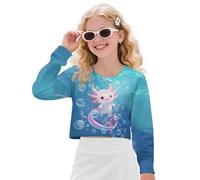 Wanyint Haut court doux pour filles, manches longues et col rond, pull d'automne et d'hiver, chemise confortable pour adolescentes de 5 à 14 ans, Axolotl Bubble Blue, 13-14 ans