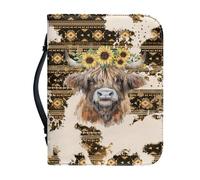Wanyint Housse de bible en similicuir pour homme et femme, motif vache aztèque des Highlands et tournesol, pour voyage en plein air, taille L
