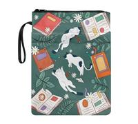 Wanyint Housse de livre avec fermeture éclair et poche avant légère pour homme, femme, enseignant, étudiants, chat, stylo de livre fleur et feuille