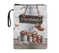 Wanyint Housse de livre avec fermeture éclair pour livres de poche avant de 29 x 22 cm pour parents, fille, fils, grands-parents, paresseux grain de bois pour être vous-même