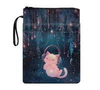 Wanyint Housse de livre avec fermeture éclair pour livres de poche avant de 29 x 22 cm pour parents, fille, fils, grands-parents, casque de chat