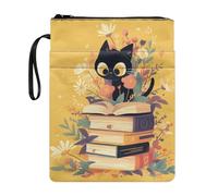 Wanyint Housse de livre en tissu lavable avec fermeture éclair pour lecteur multifonction 29 x 22 cm, motif chat floral bleu foncé