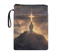 Wanyint Housse de livre en tissu lavable avec fermeture éclair pour livre de poche - 29 x 22 cm - Pour remise de diplôme, anniversaire, anniversaire de mariage - Motif croix de Dieu et ciel