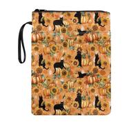 Wanyint Housse de livre en tissu lavable pour les amateurs de livres de poche pour les amateurs de livres, 29,9 x 22,1 cm, avec fermeture éclair, chat noir, tournesol, citrouille, orange