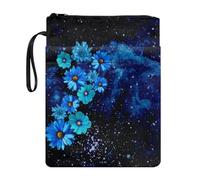 Wanyint Housse de livre légère avec fermeture éclair - Pochette en tissu lavable - Pour les amateurs de livres - 29 x 22 cm - Motif marguerite bleue et galaxie noire