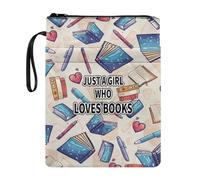 Wanyint Housse de livre pour filles - Couverture de livre portable pour livres de poche - Fermeture éclair lisse - Protection de livre pour les amateurs de livres, imprimé crayon (Just A Girl Who