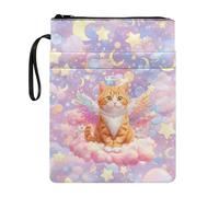 Wanyint Housse de protection de livre avec fermeture éclair et poche avant - Motif chat orange - 29 x 22 cm - Pour femmes et filles