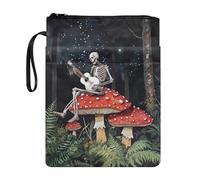 Wanyint Housse de protection de livre pour filles avec fermeture éclair et poche avant pour rat de bibliothèque, femmes et filles, 29 x 22 cm, champignon guitare squelette