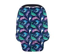 Wanyint Housse de siège de voiture extensible avec imprimé dauphin pour garçons et filles, couverture d'allaitement, écharpe d'allaitement, housse de poussette pour nourrisson