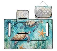 Wanyint Housse de siège matelassée pour voiturette de golf avec poignée de transport pour pliage style sac, universelle, 2 places, 4 poches de rangement, pour golfeurs, tortue de mer, boussole - Bleu