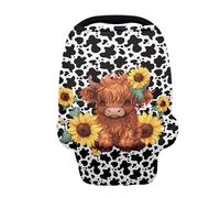 Wanyint Housses de siège de voiture à imprimé vache Highland tournesol pour garçons et filles, housse d'allaitement pour bébé, écharpe d'allaitement multi-usage, écharpe d'allaitement pour bébé
