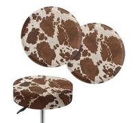 Wanyint Housses de tabouret de bar imprimé vache brune rondes, lot de 2, housses étirables rondes de 35,6-40,6 cm pour bar à café, bureau, décoration maison