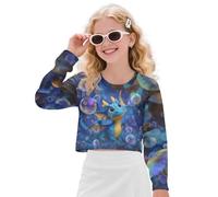 Wanyint Joli haut court à manches longues et col rond pour filles, vêtements de rue décontractés pour adolescentes, enfants de 5 à 14 ans, Dragon Bubble Bleu, 13-14 ans