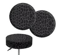 Wanyint Lot de 2 housses de siège antidérapantes tendance à imprimé léopard noir pour tabouret de bar rond, 33 à 38 cm, housses de tabouret de coiffeuse
