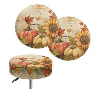Wanyint Lot de 2 housses de tabouret de bar vintage citrouille et tournesol - Doux, respirantes, extensibles, lavables - Décoration d'automne - 35,6 à 40,6 cm