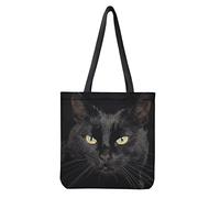 Wanyint Sac fourre-tout en toile pour femme et fille - Sac à bandoulière - Sac de plage, travail, école, plage, voyage, shopping, motif chat noir, M