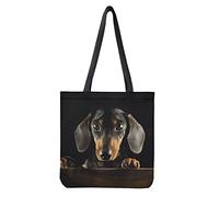 Wanyint Sac fourre-tout en toile pour femmes et filles, sac à bandoulière, sac à main de plage, travail, école, plage, voyage, shopping, sacs en tissu, Imprimé Teckel Animal, Large